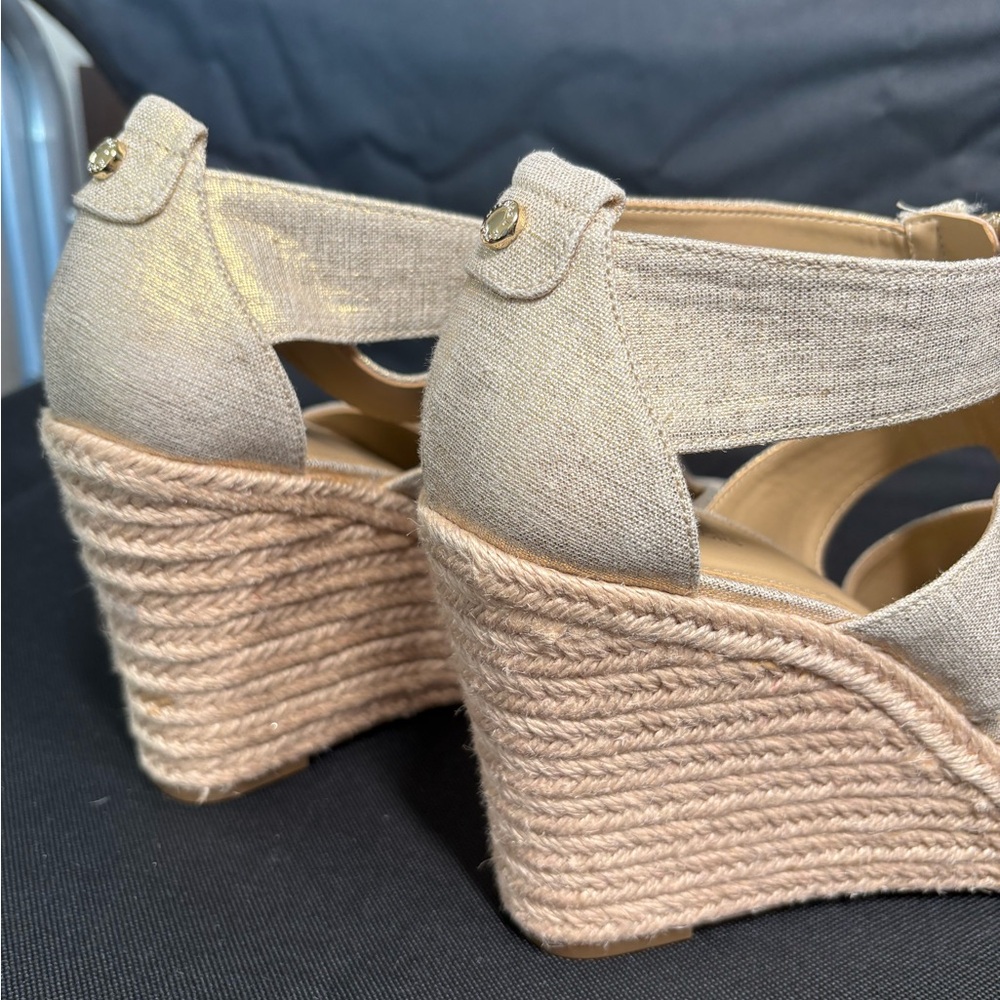 Michael Kors Damita Linen Beige Wedge Sandals - Picture 9 of 11